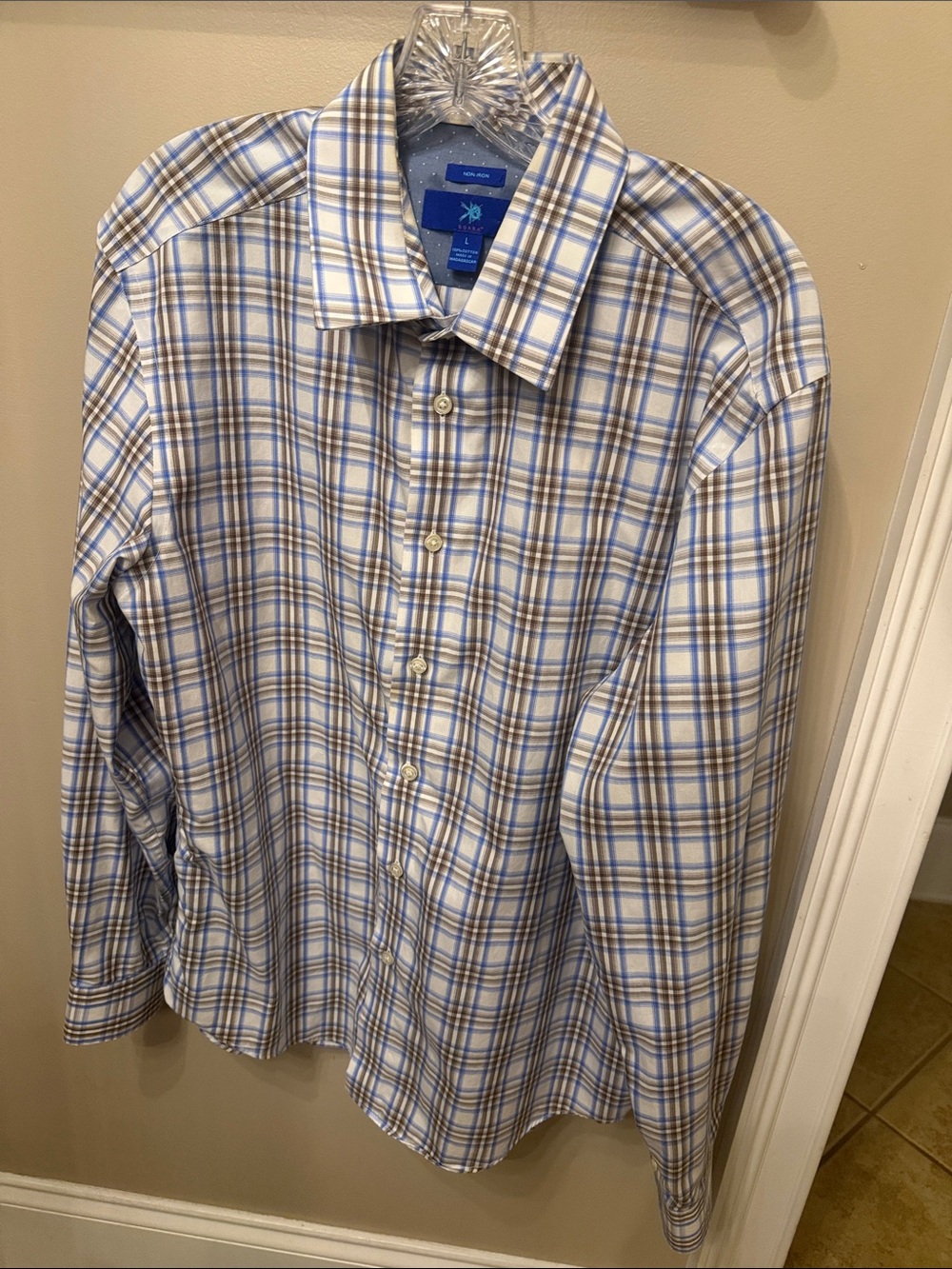 Egara Blue and White Plaid Dress Shirt L